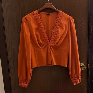 Women's Orange Lace Trim Blouse